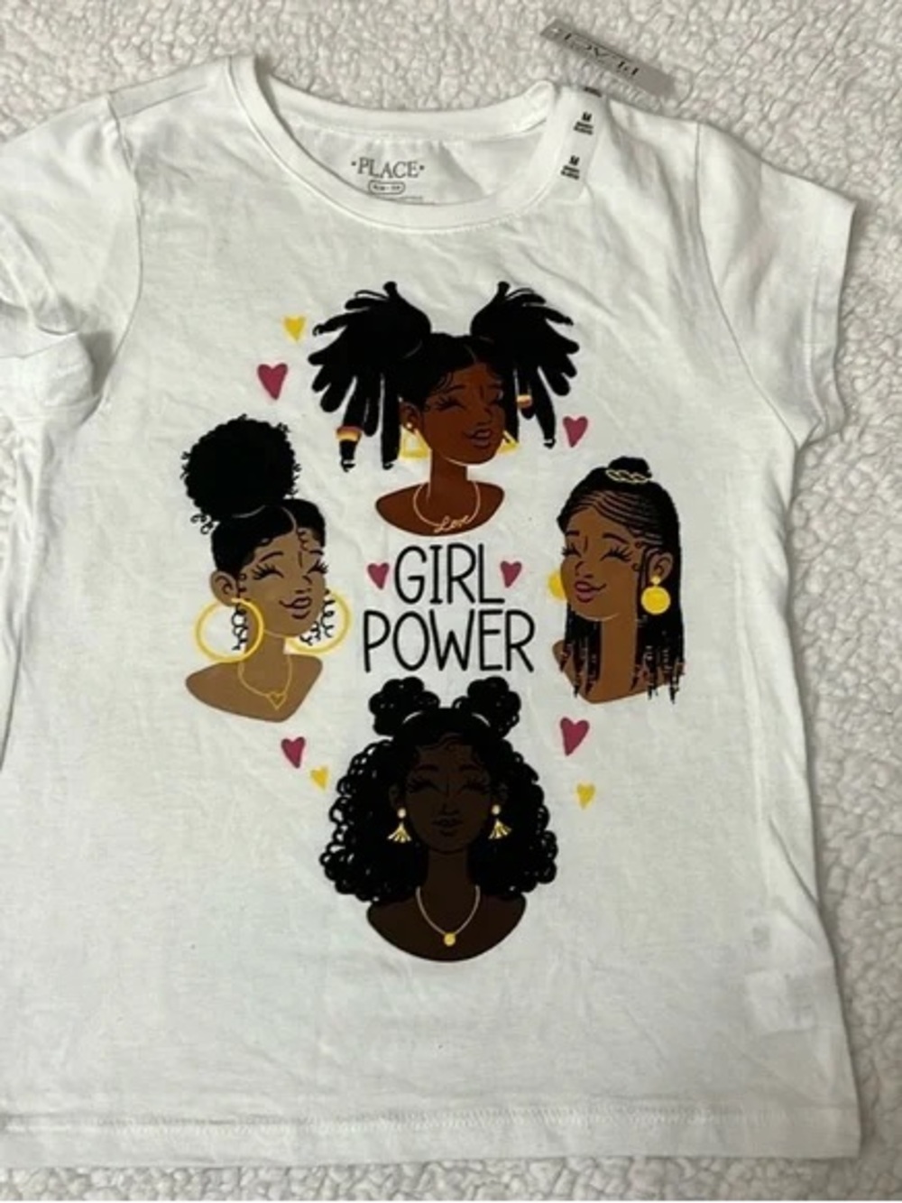 Place White "Girl Power" Graphic Tee with Black, Gold and Pink Accents